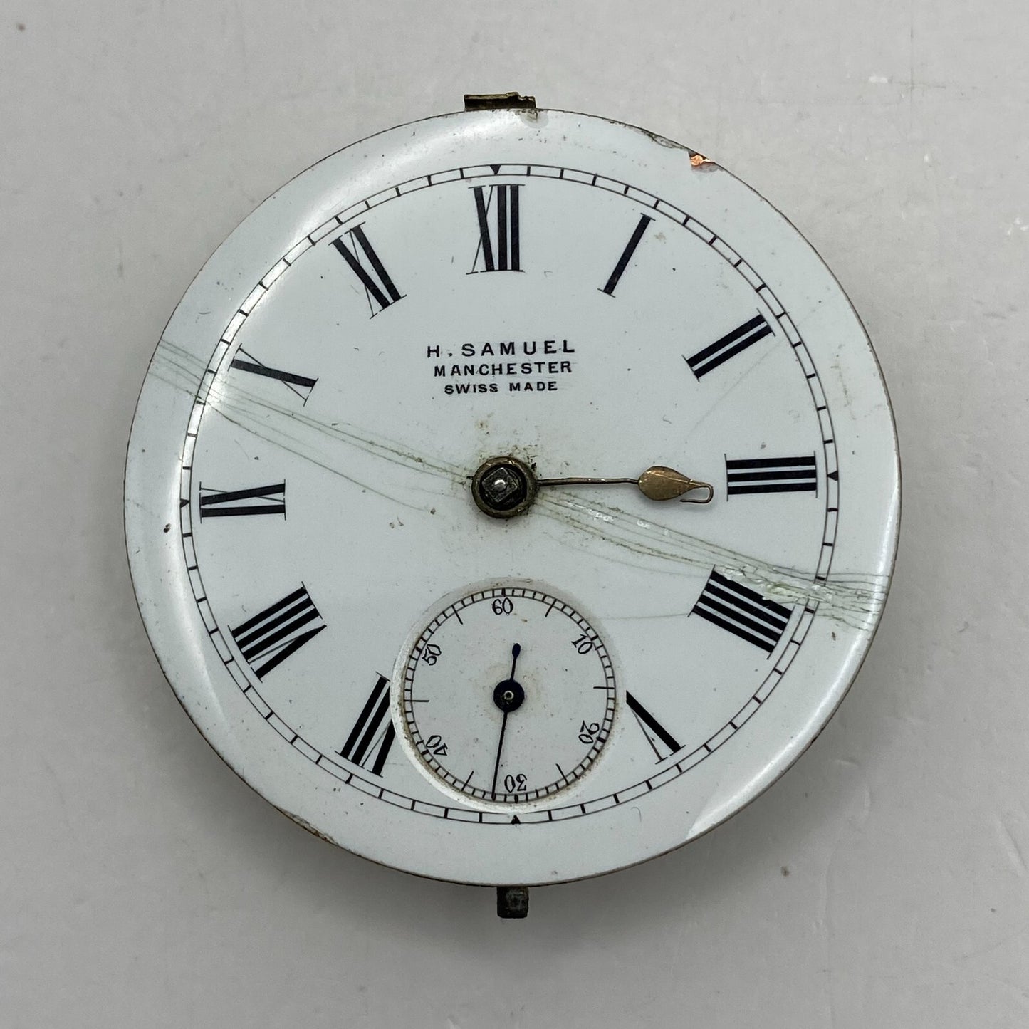 46.9mm Antique H Samuel Manchester Key Wound Swiss Pocket Watch Movement PARTS
