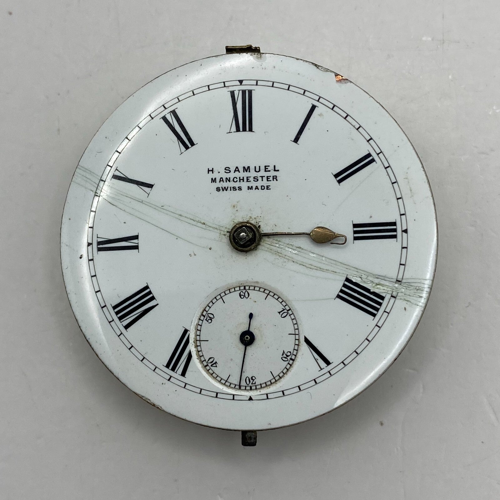 46.9mm Antique H Samuel Manchester Key Wound Swiss Pocket Watch Movement PARTS