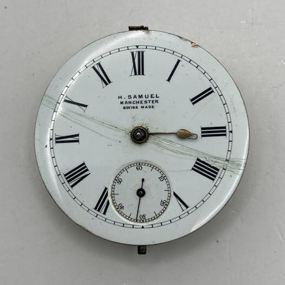 46.9mm Antique H Samuel Manchester Key Wound Swiss Pocket Watch Movement PARTS
