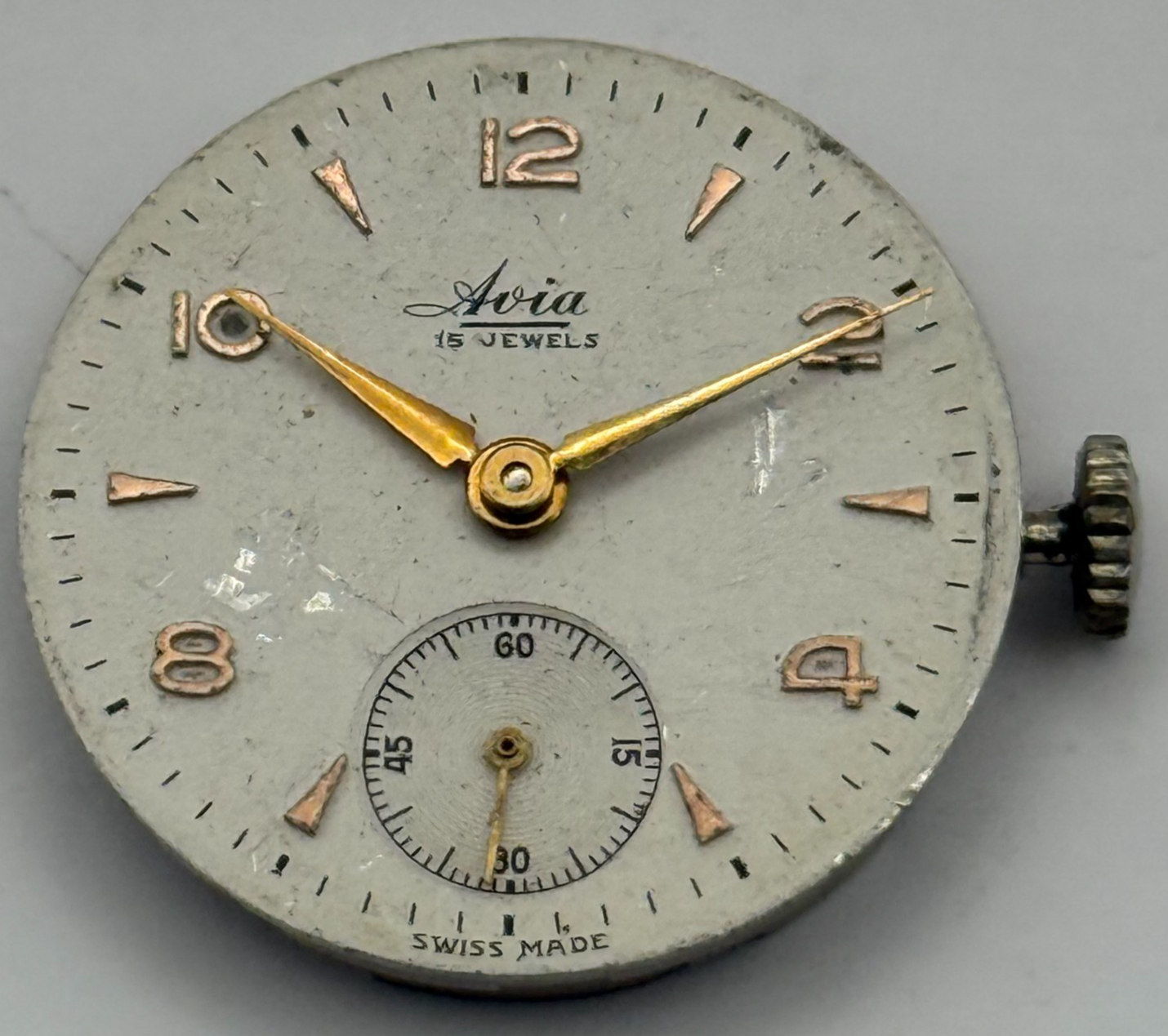 AS 984 Watch Movement Avia Manual Wind Vintage Swiss 15 Jewels Parts 23.4mm
