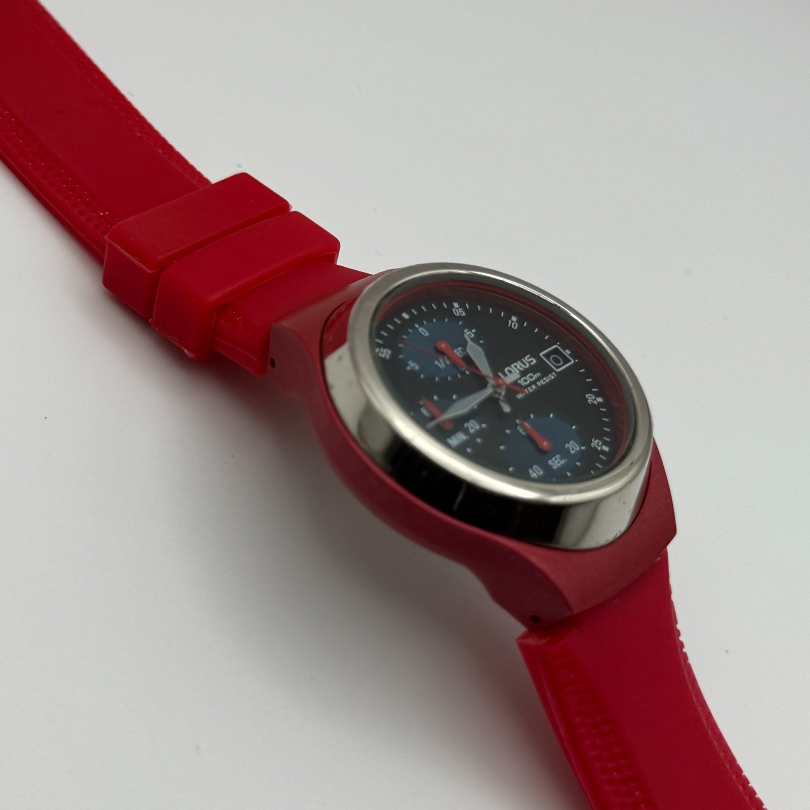 Lorus Men's Plastic Chronograph Quartz Watch v657-0020 Red 39mm Runs To Repair