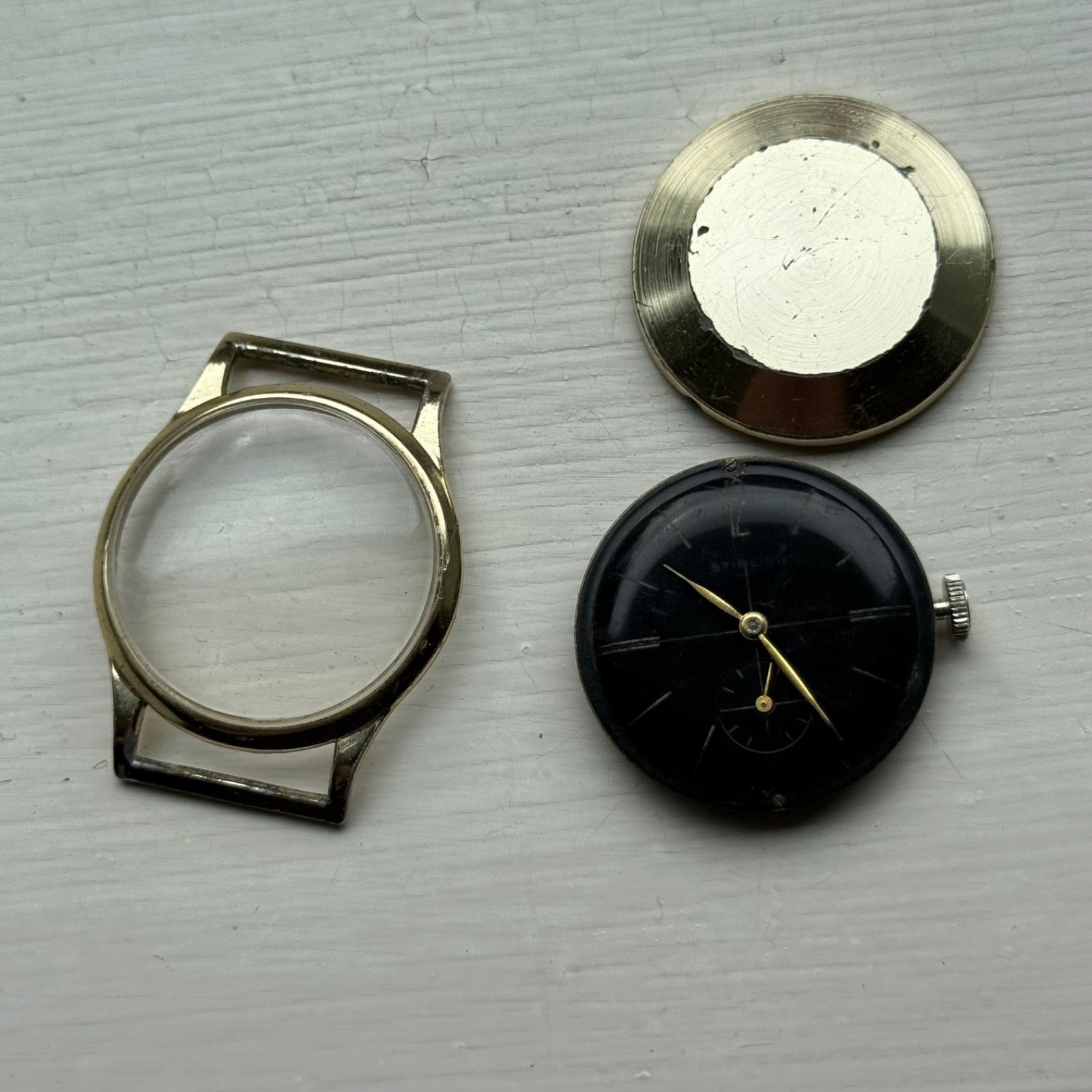 32mm Vintage Stirling Black Dial Sub Seconds Manual Wind Watch PARTS / REPAIR