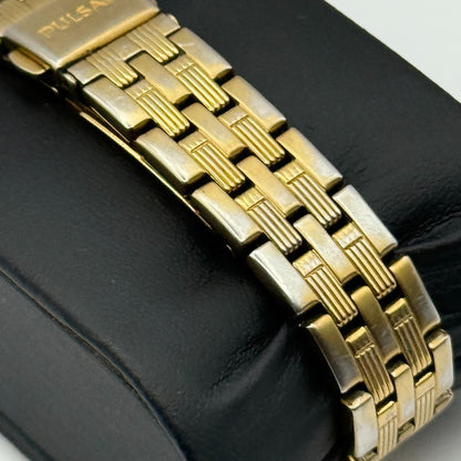 Pulsar Ladies Quartz Watch Crystal Markers Date Gold Tone Bracelet Working 25mm