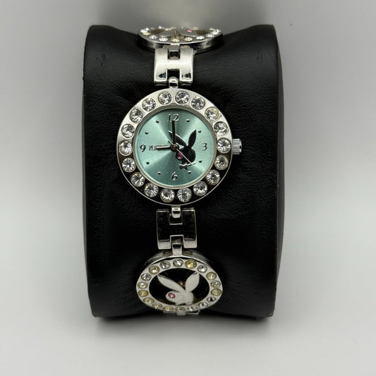 Playboy Time Ladies Quartz Watch Crystal Bezel Bunny Logo Steel Working 26mm