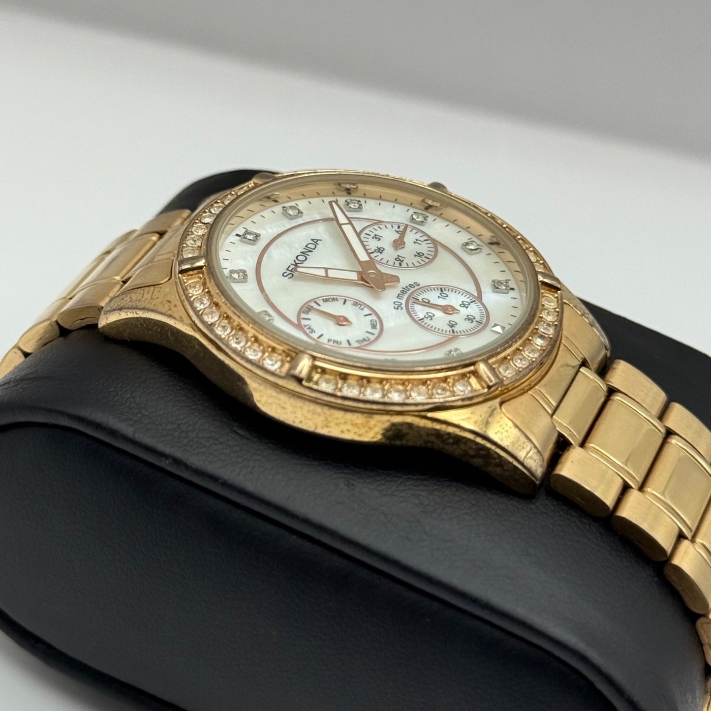 Sekonda 3 Dial Watch Rose Gold Tone Quartz Working Ladies 37mm N4740 Bracelet