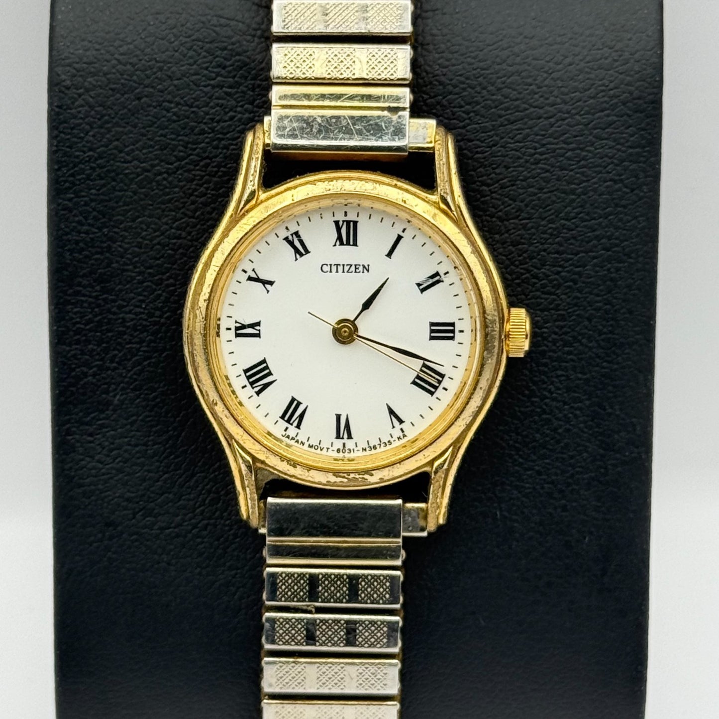 Citizen Ladies Quartz Watch White Dial Two Tone Stretch Band Japan Working 23mm