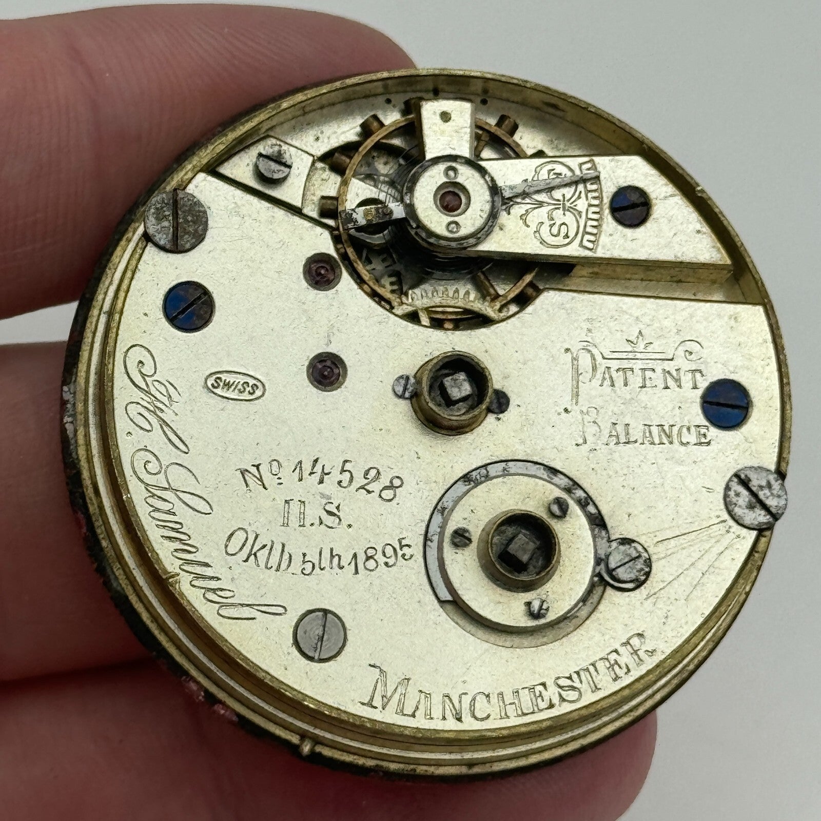 44.1mm Antique H Samuel Manchester Patent Balance Pocket Watch Movement PARTS