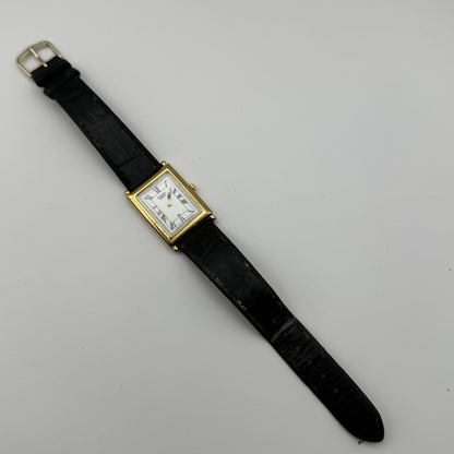 Pulsar Tank Watch Quartz Rectangular Date Dial Black Strap Japan Working 23mm