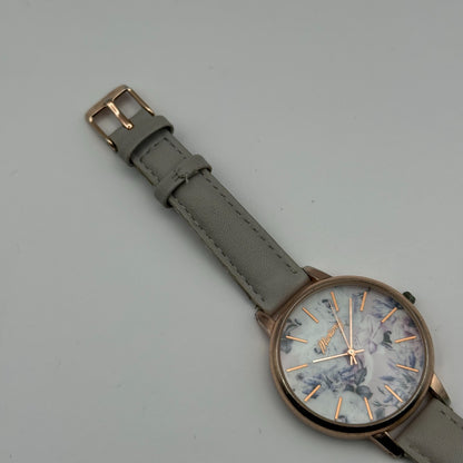 Mantaray Ladies Quartz Watch Floral Design Dial Grey Strap Japan Working 38mm