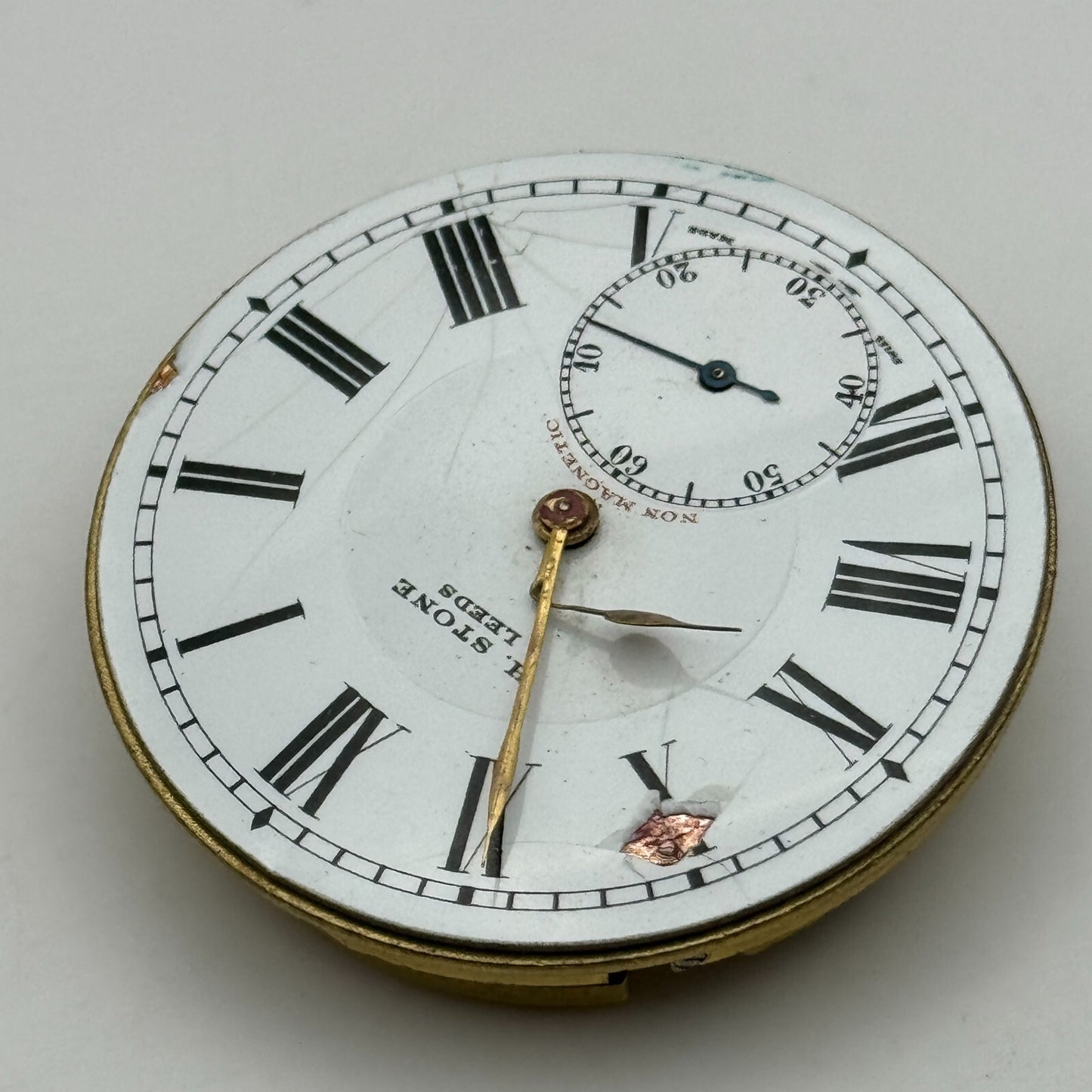 46.4mm Antique H Stone Leeds Balance Ok Key Wound Pocket Watch Movement PARTS
