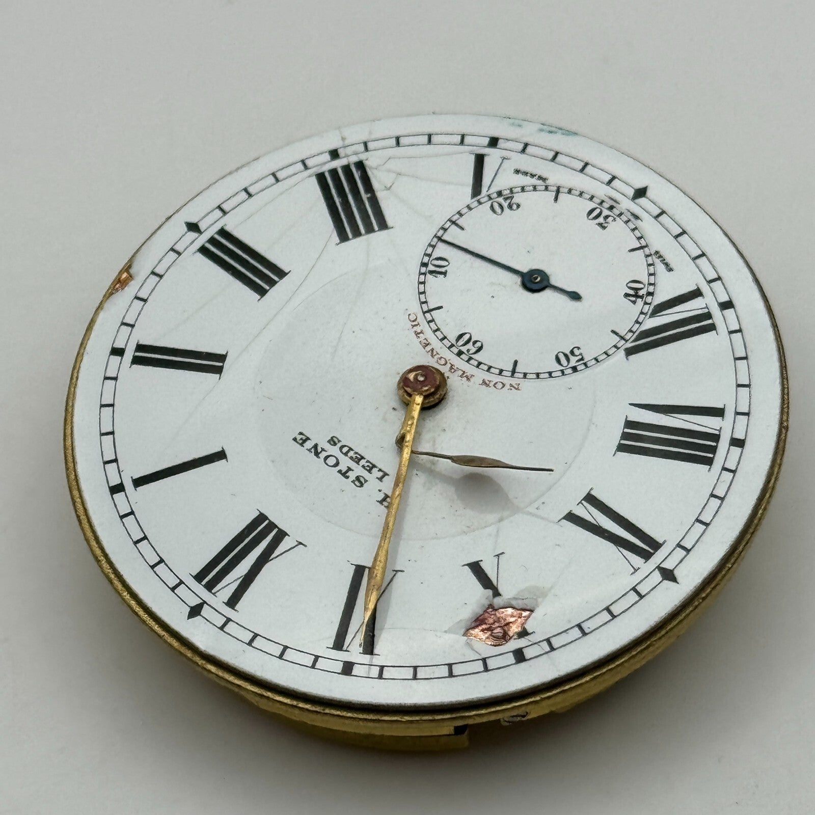 46.4mm Antique H Stone Leeds Balance Ok Key Wound Pocket Watch Movement PARTS