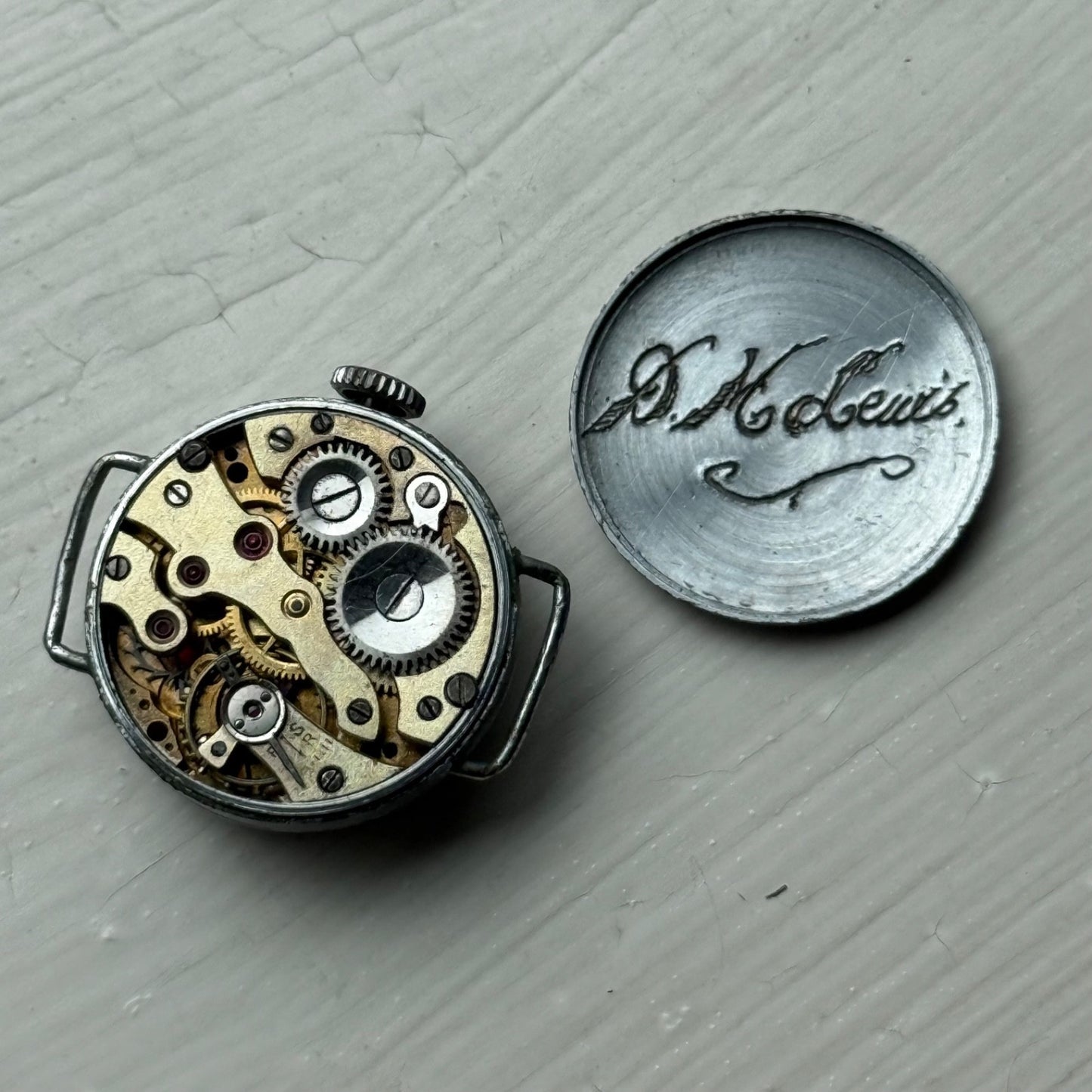 21mm Vintage Engraved D M Lewis Black Dial Manual Wind Watch PARTS / REPAIR