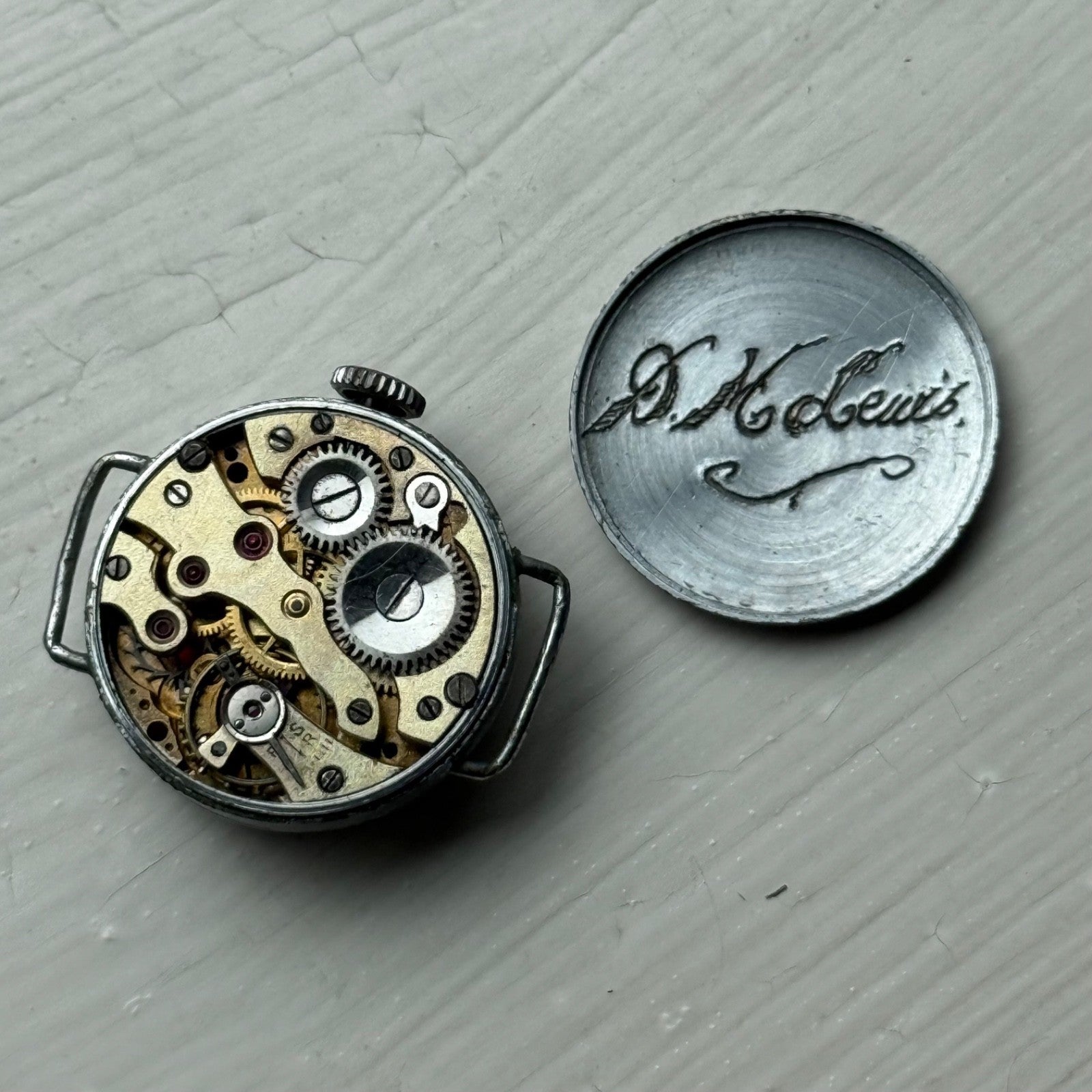 21mm Vintage Engraved D M Lewis Black Dial Manual Wind Watch PARTS / REPAIR