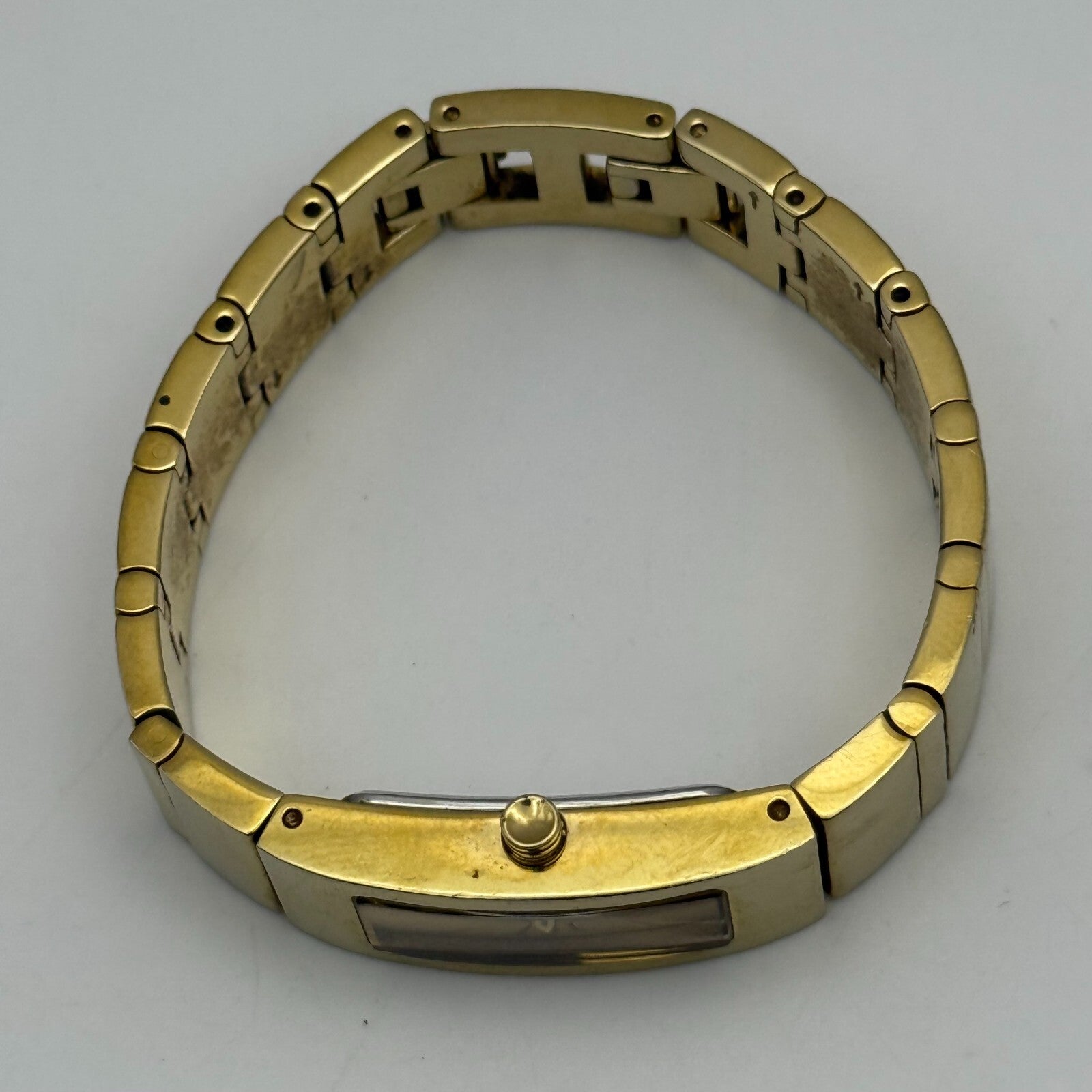 12mm Working Ladies Gold Plated DKNY NY-3814 Quartz Rectangle Watch 5.5 Inches