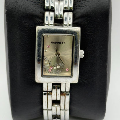 Hamnett Ladies Quartz Watch Butterfly Dial Silver Tone Bracelet Working 19mm