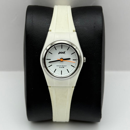 Working Pod 10ATM White Rubber Ladies 23mm Quartz Watch Adjustable New Battery