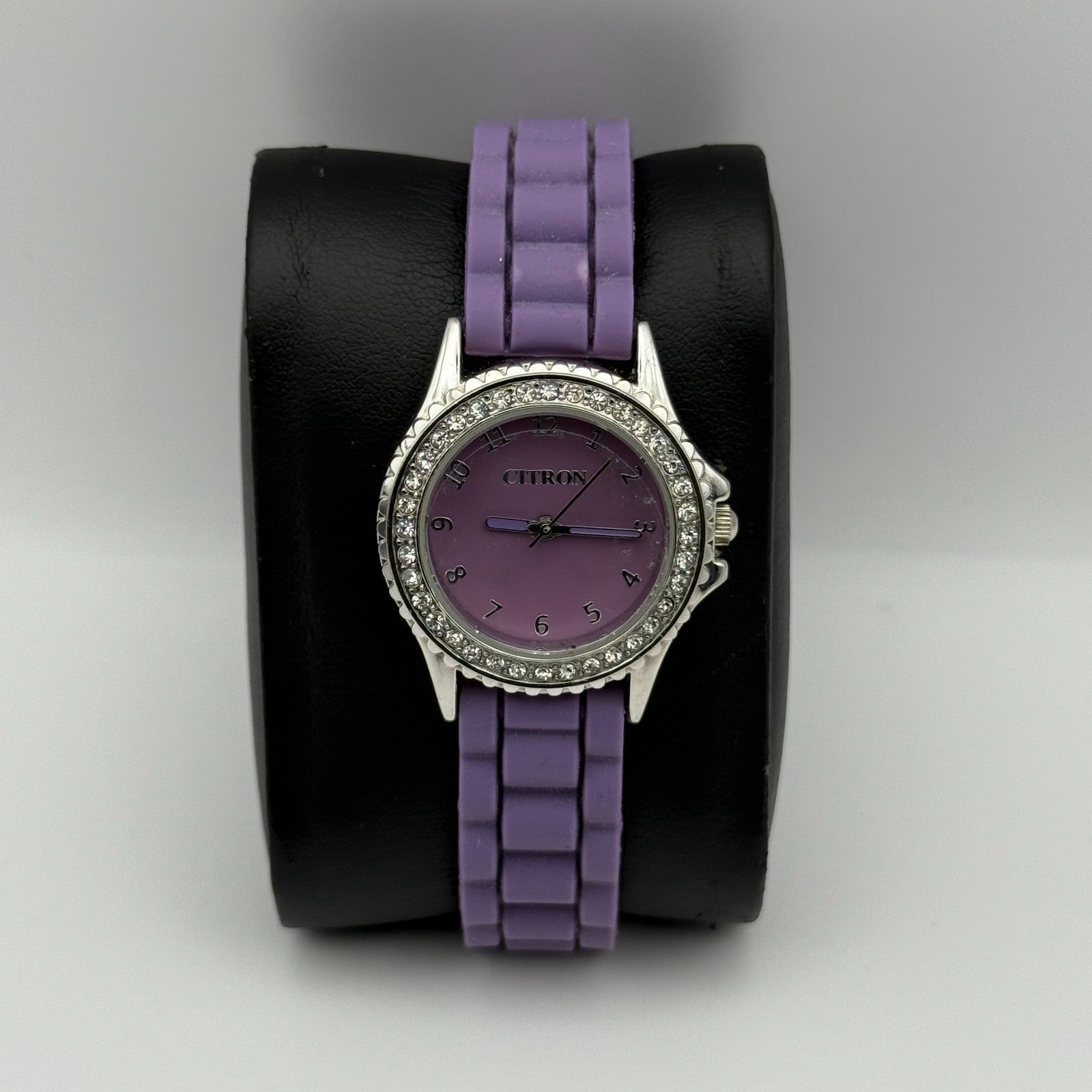 Citron Ladies Quartz Watch Crystal Accents Purple Strap Working 27mm New Battery