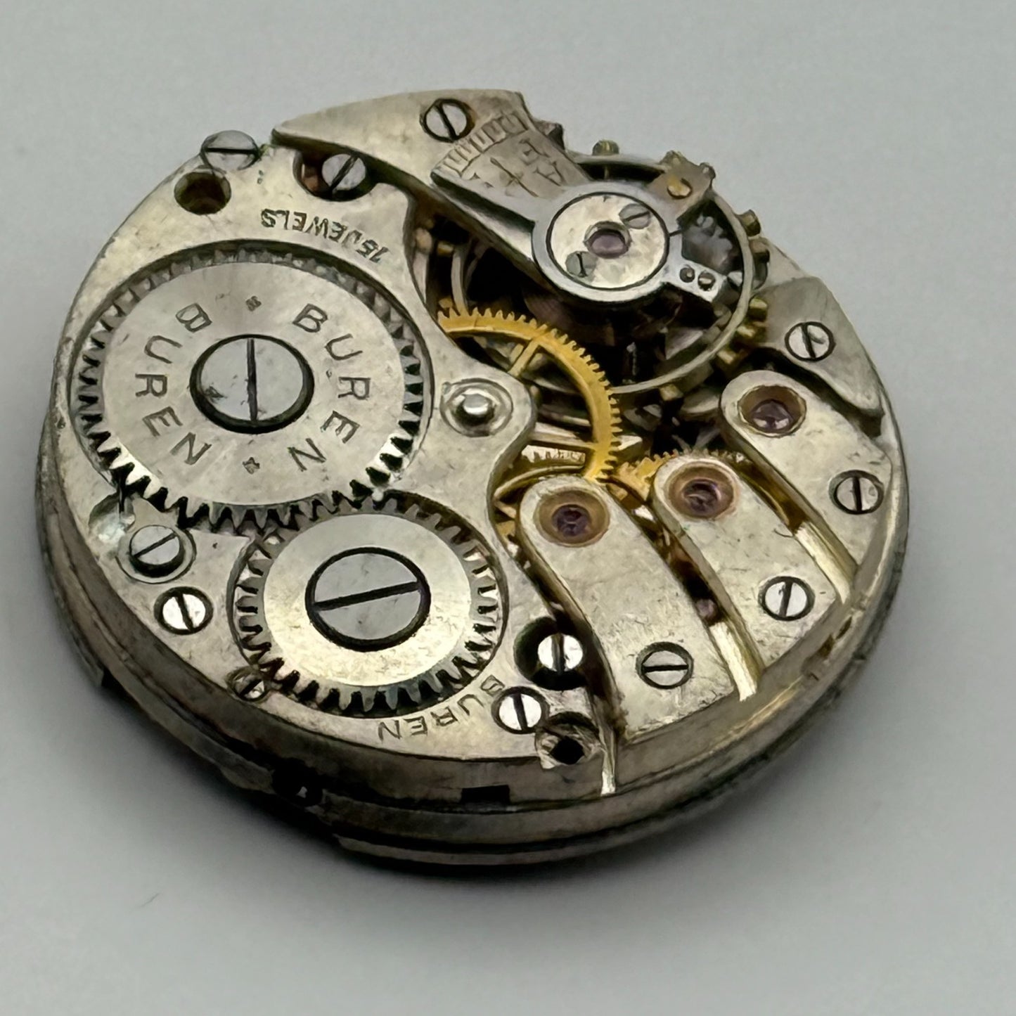 Buren 15 Jewels Watch Movement Manual Wind Vintage Swiss Parts Repair 23.7mm