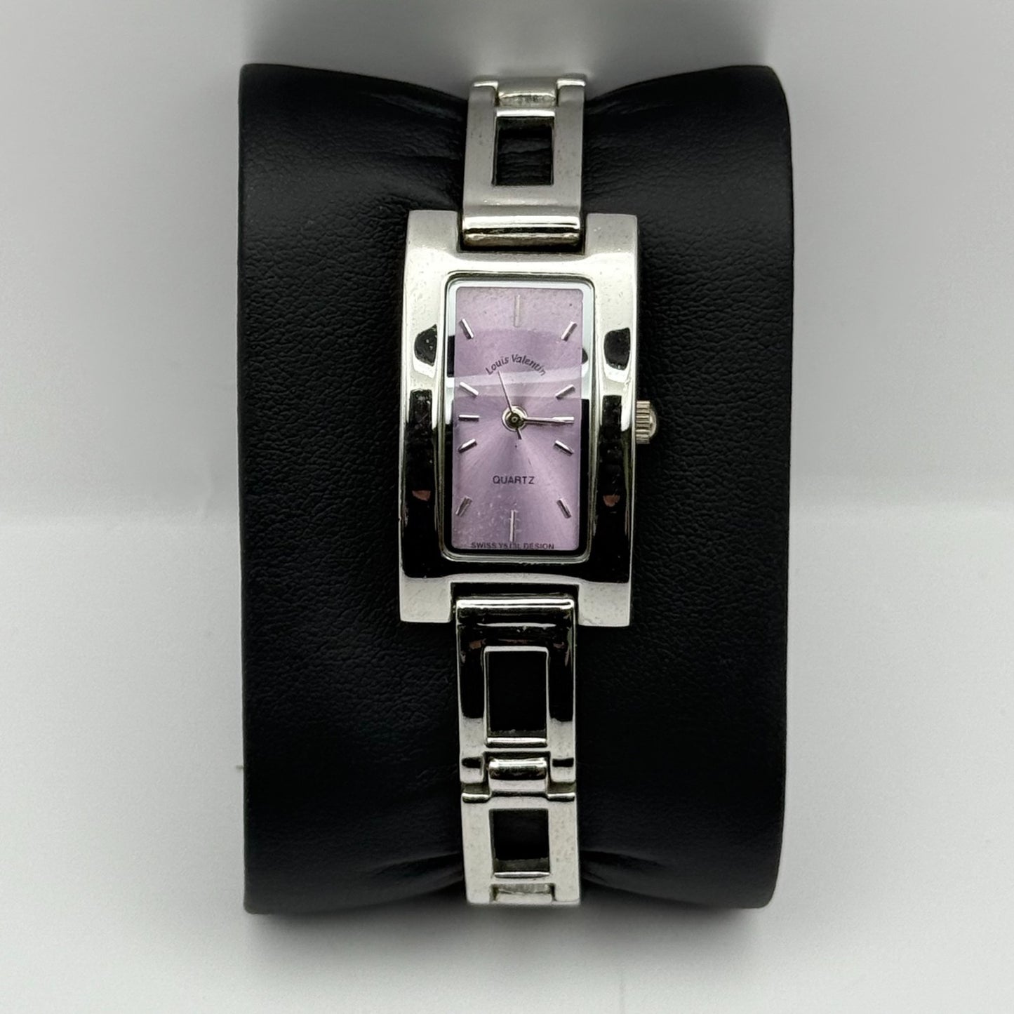 Louis Valentine Ladies Quartz Watch Purple Dial Silver Tone Japan Working 19mm