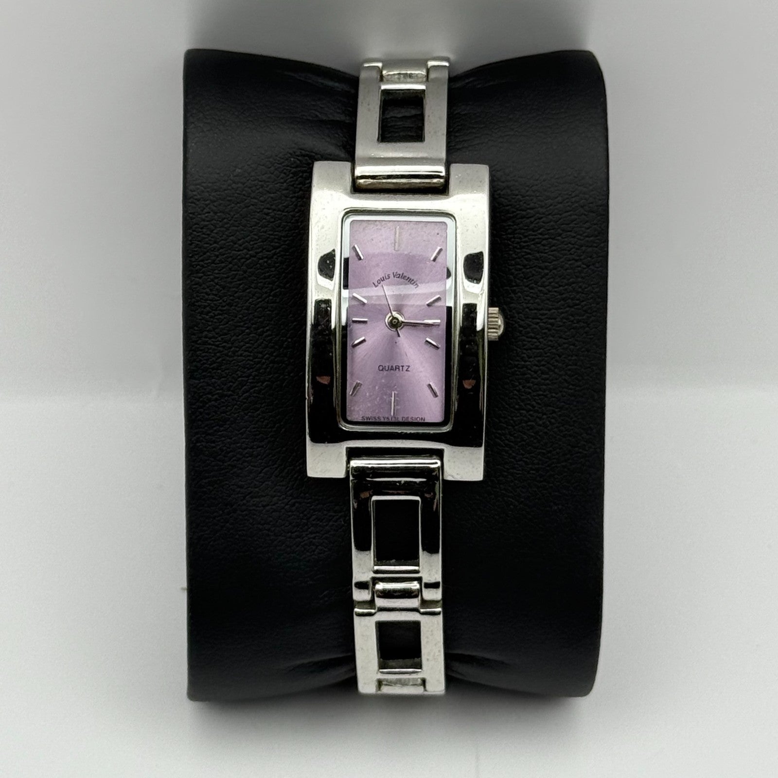 Louis Valentine Ladies Quartz Watch Purple Dial Silver Tone Japan Working 19mm