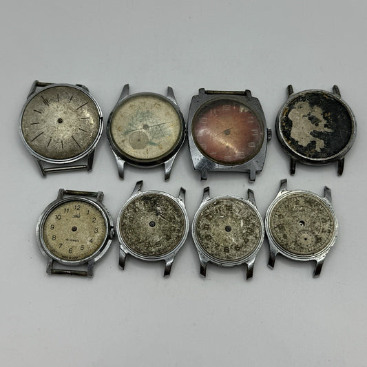 8 x Vintage Soviet Manual Wind Watch Heads For Parts Repair Job Lot Bundle