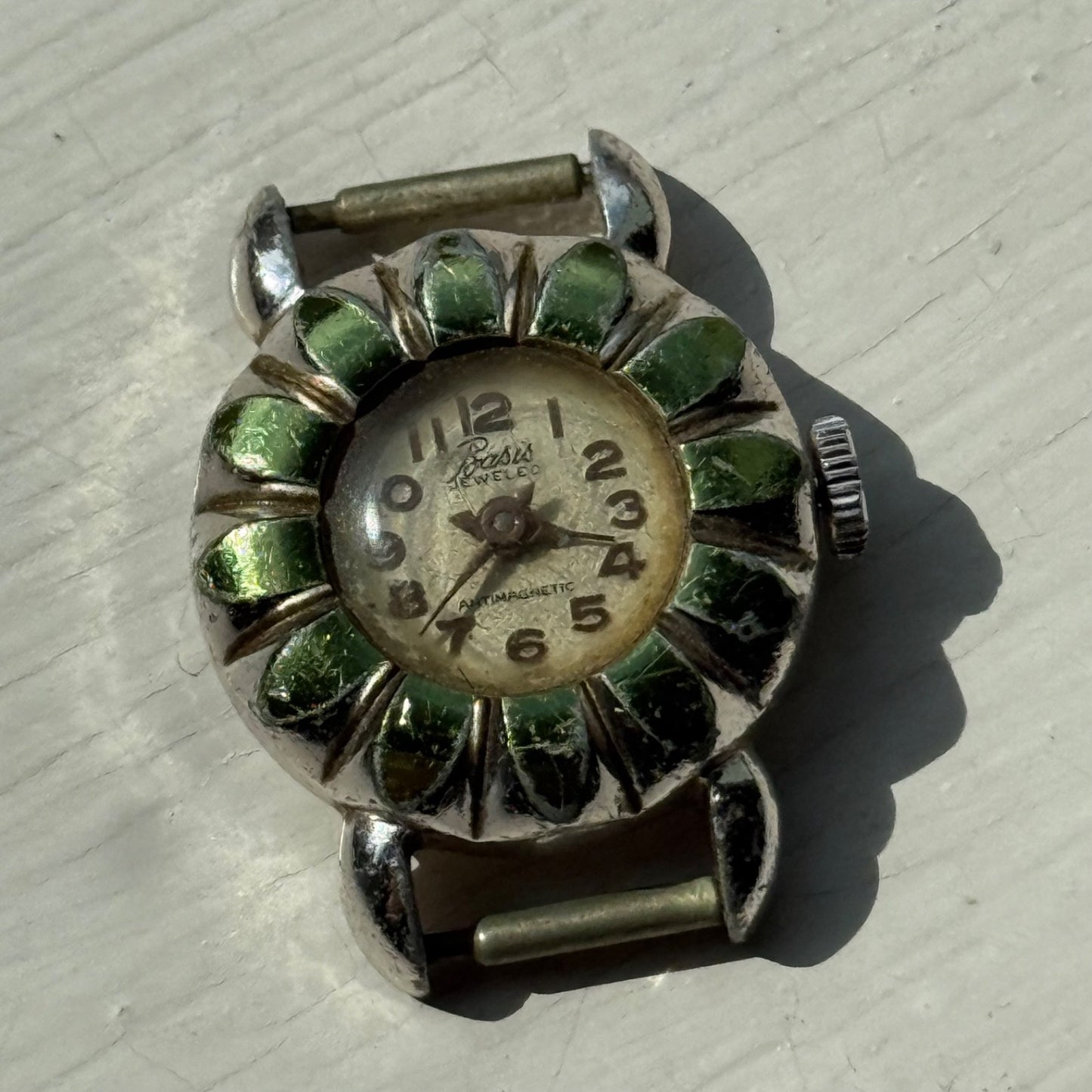 22mm Vintage EB 1431N Basis Jewelled Green Bezel Swiss Manual Watch PARTS REPAIR
