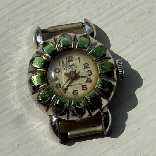 22mm Vintage EB 1431N Basis Jewelled Green Bezel Swiss Manual Watch PARTS REPAIR