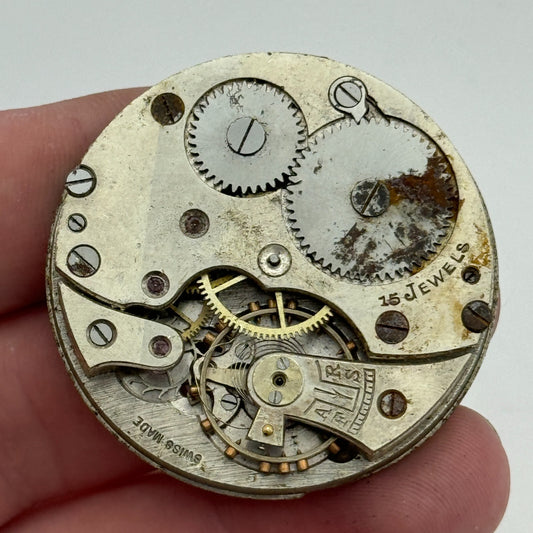 43mm Unidentified 15 Jewels Swiss Vintage Pocket Watch Movement PARTS SPARES