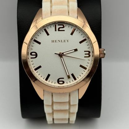 Henley Ladies Quartz Watch White Dial Rose Gold Tone Case Japan Working 40mm