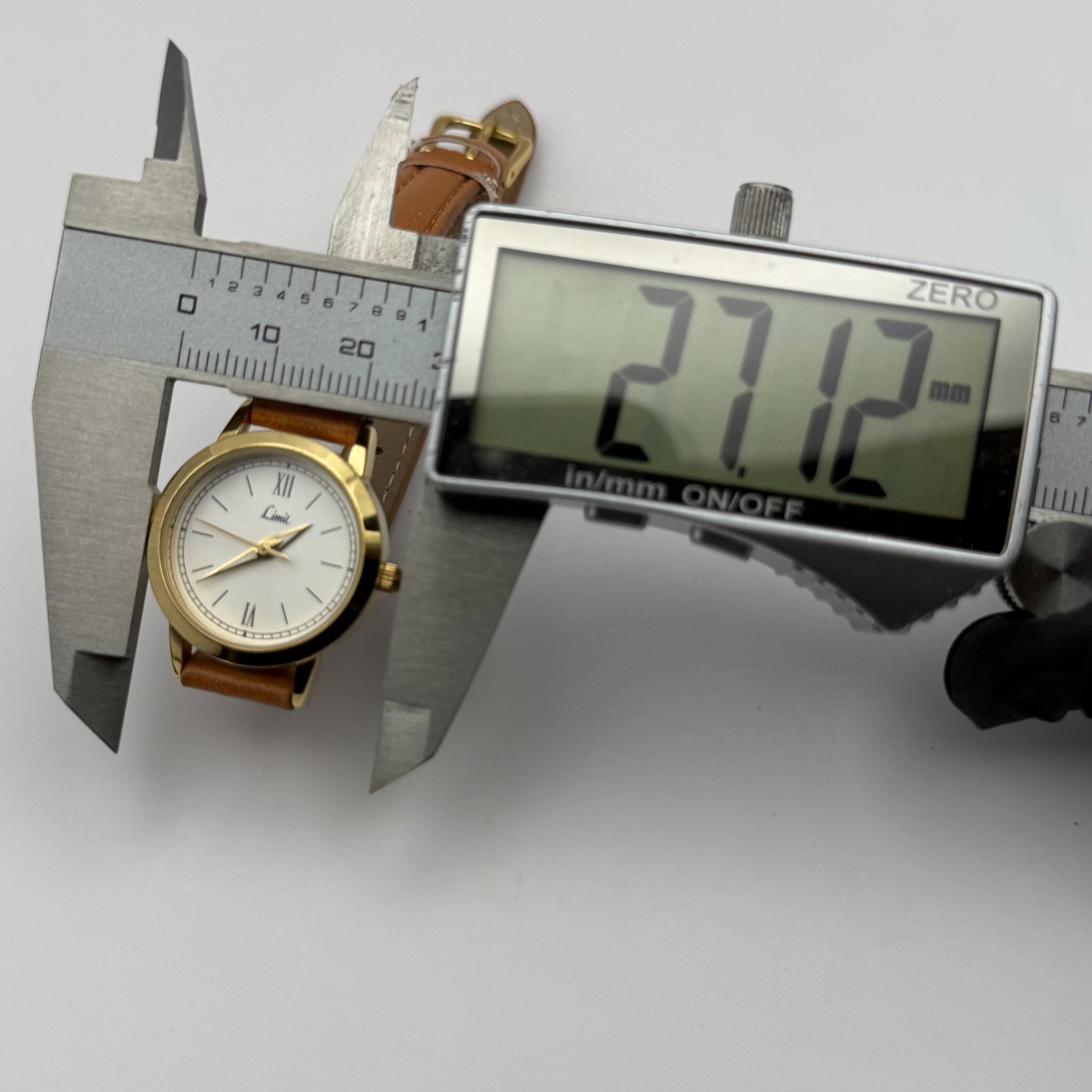 Limit Ladies Quartz Watch White Dial Gold Tone Case Brown Strap Working 25mm