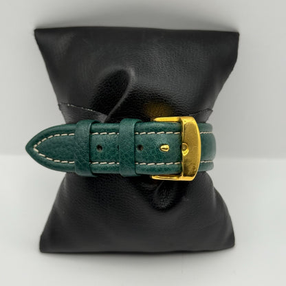 Falcon Ladies Quartz Watch Gold Tone Case Green Leather Strap Working 30mm