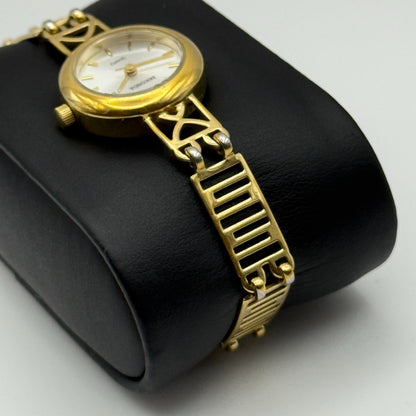 22mm Working Ladies Sekonda Gold Tone Panel Bracelet Quartz Watch 6 Inches