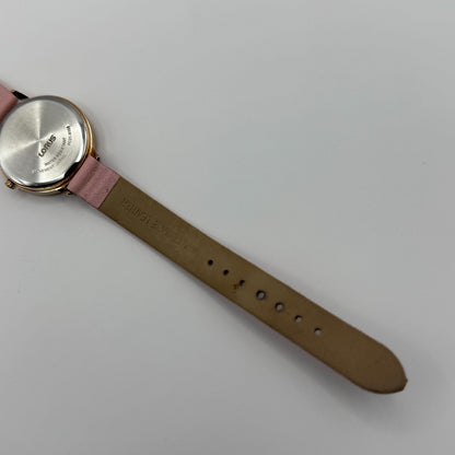 Lorus Ladies Quartz Watch Gold Tone Case Pink Leather Strap Japan Working 30mm