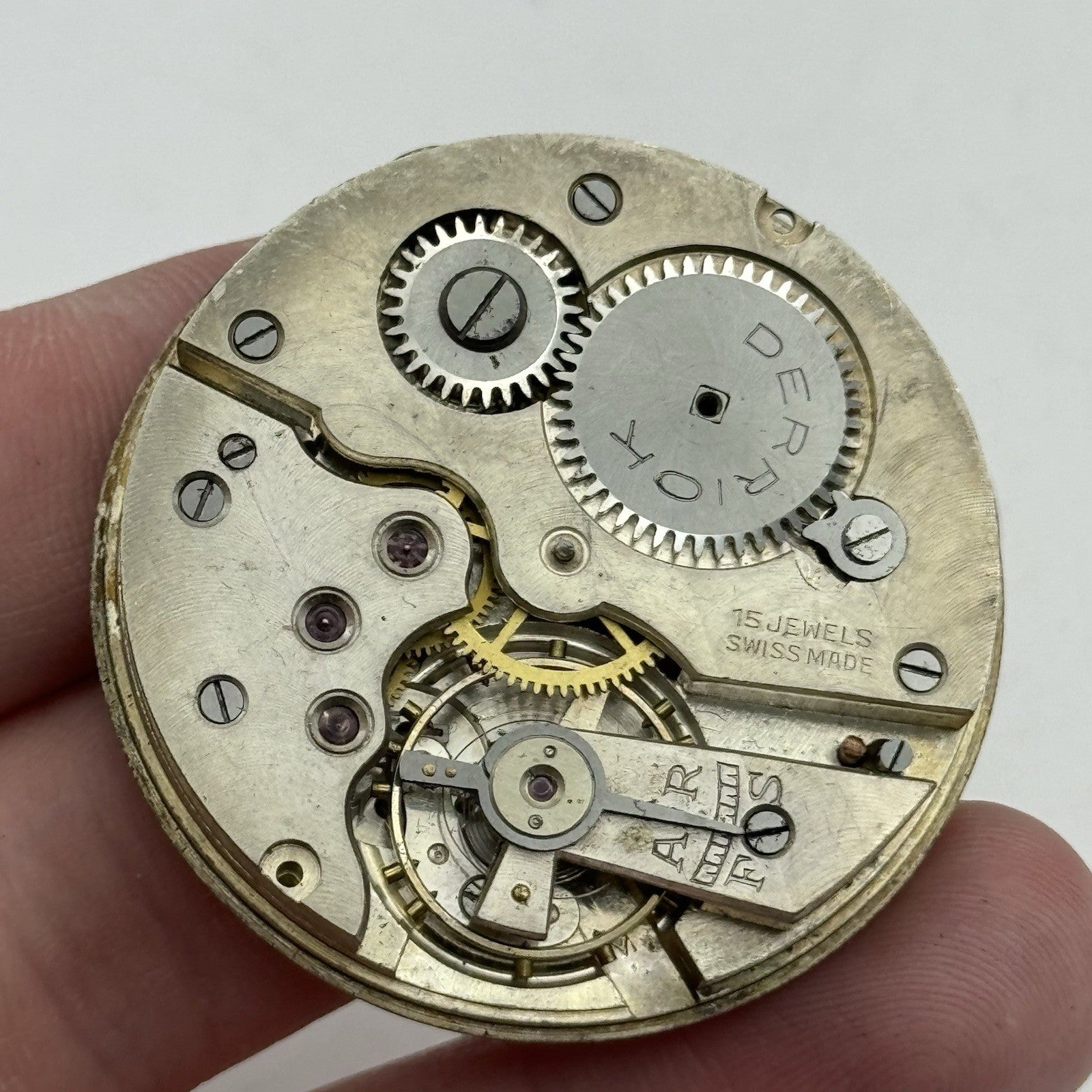 43mm Derrick 15 Jewels Swiss Vintage Hunter Pocket Watch Movement PARTS REPAIR