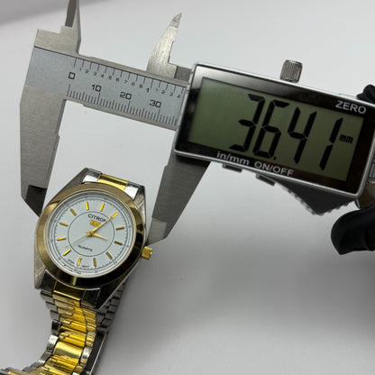 Citron EX Men's Quartz Watch White Dial Two-Tone Bracelet Japan Working 36mm