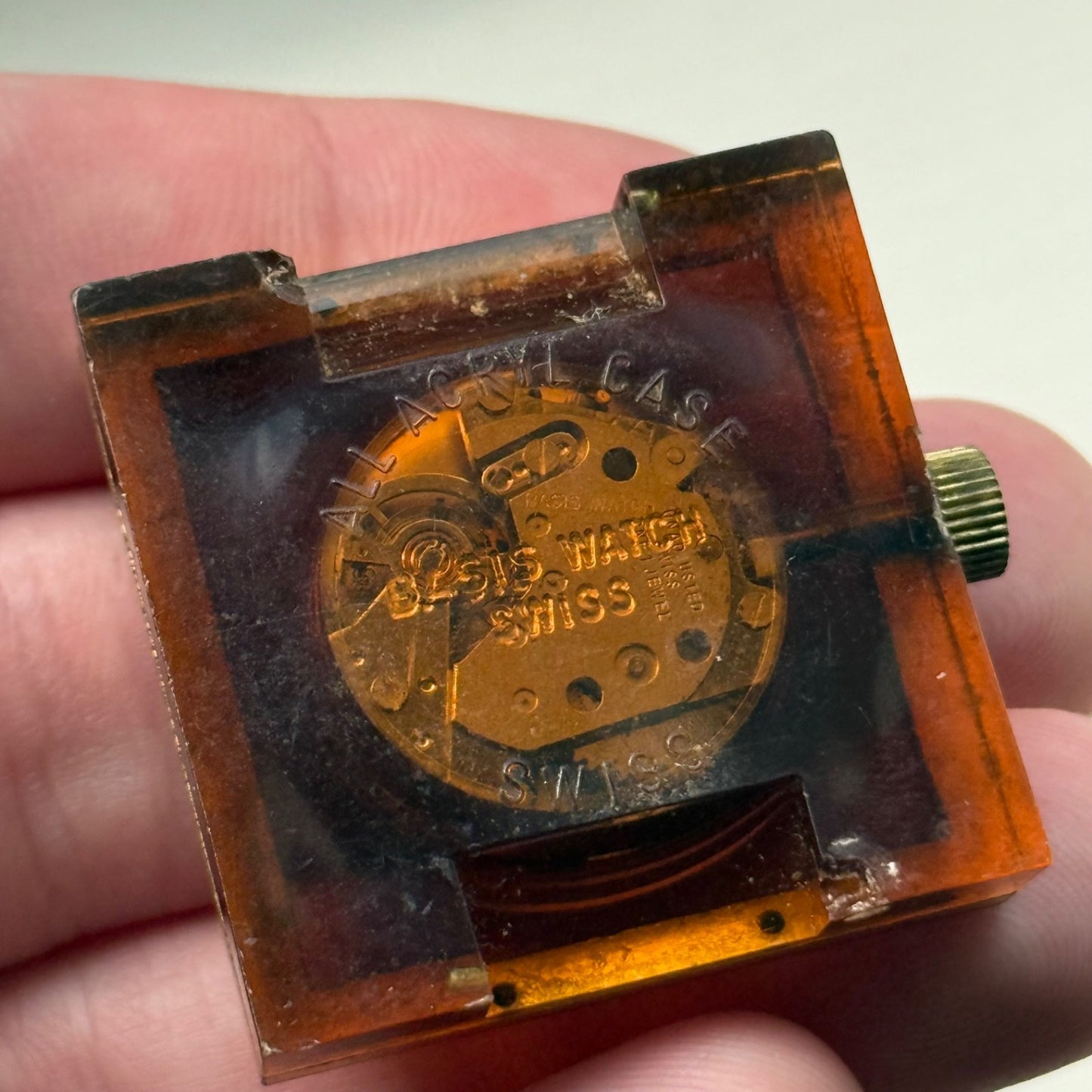 32mm Vintage Square Lucerne Acrylic Case EB 8461 Manual Wind Swiss Watch - PARTS