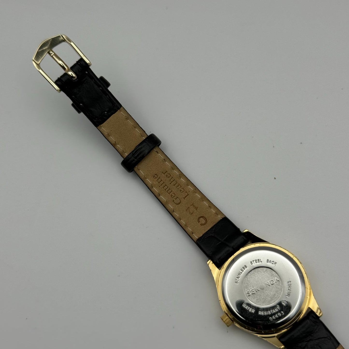 Sekonda Ladies Quartz Watch Gold Tone White Dial Leather Strap Working 25mm