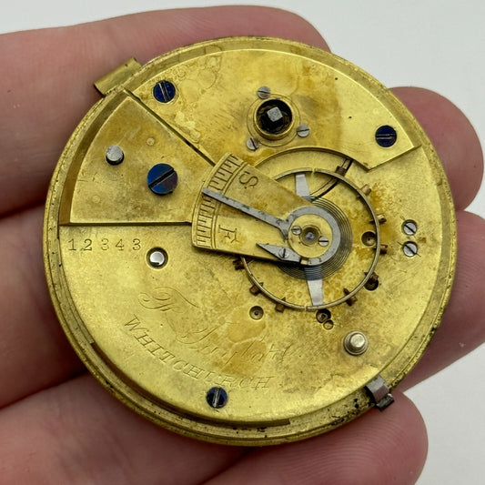 44.9mm Antique F Taylor Whitchurch Balance Intact Pocket Watch Movement PARTS