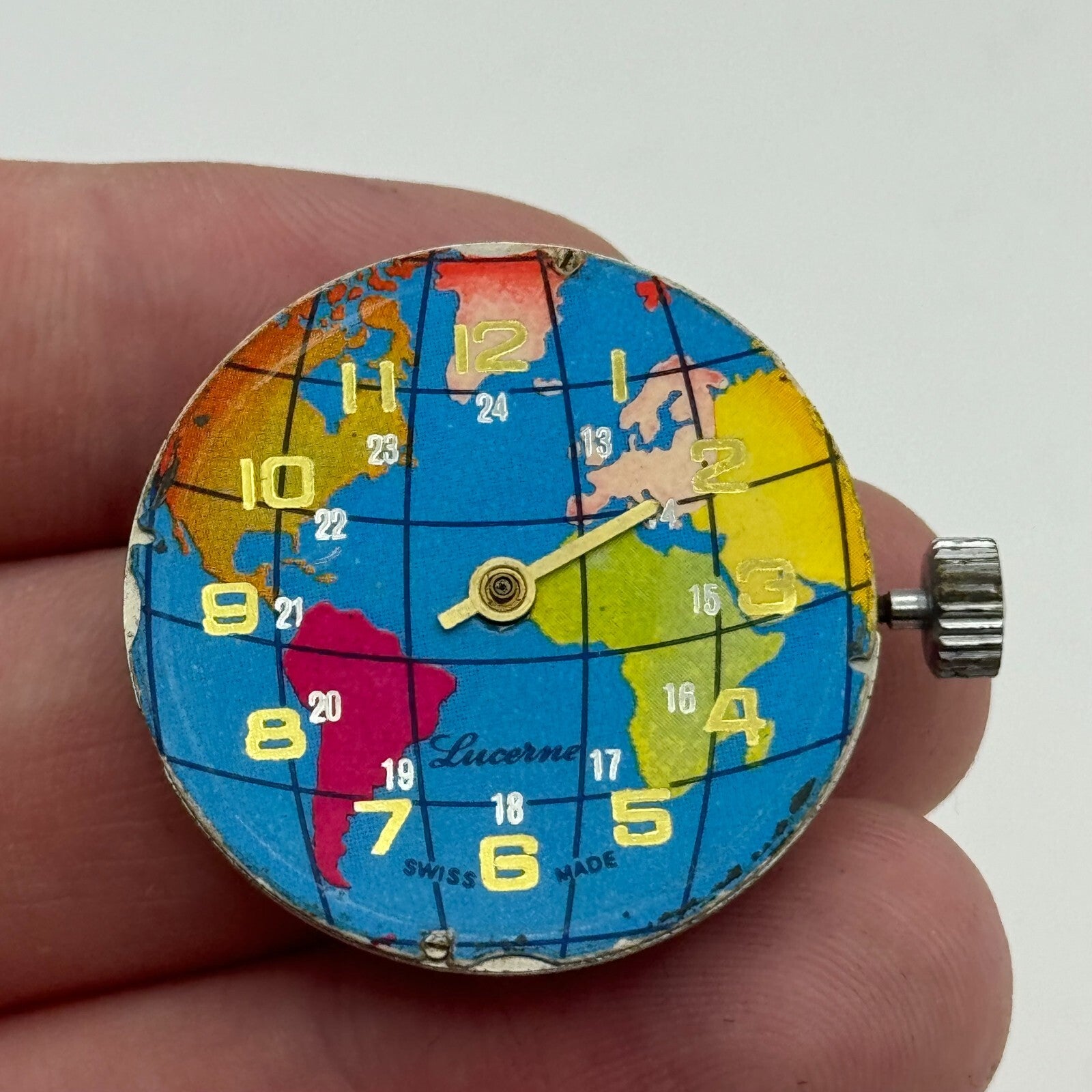 31.2mm Lucerne Burgana D320 Earth Blue Dial Watch Movement Swiss Vintage PARTS