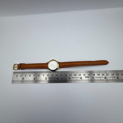 Limit Ladies Quartz Watch White Dial Gold Tone Case Brown Strap Working 25mm