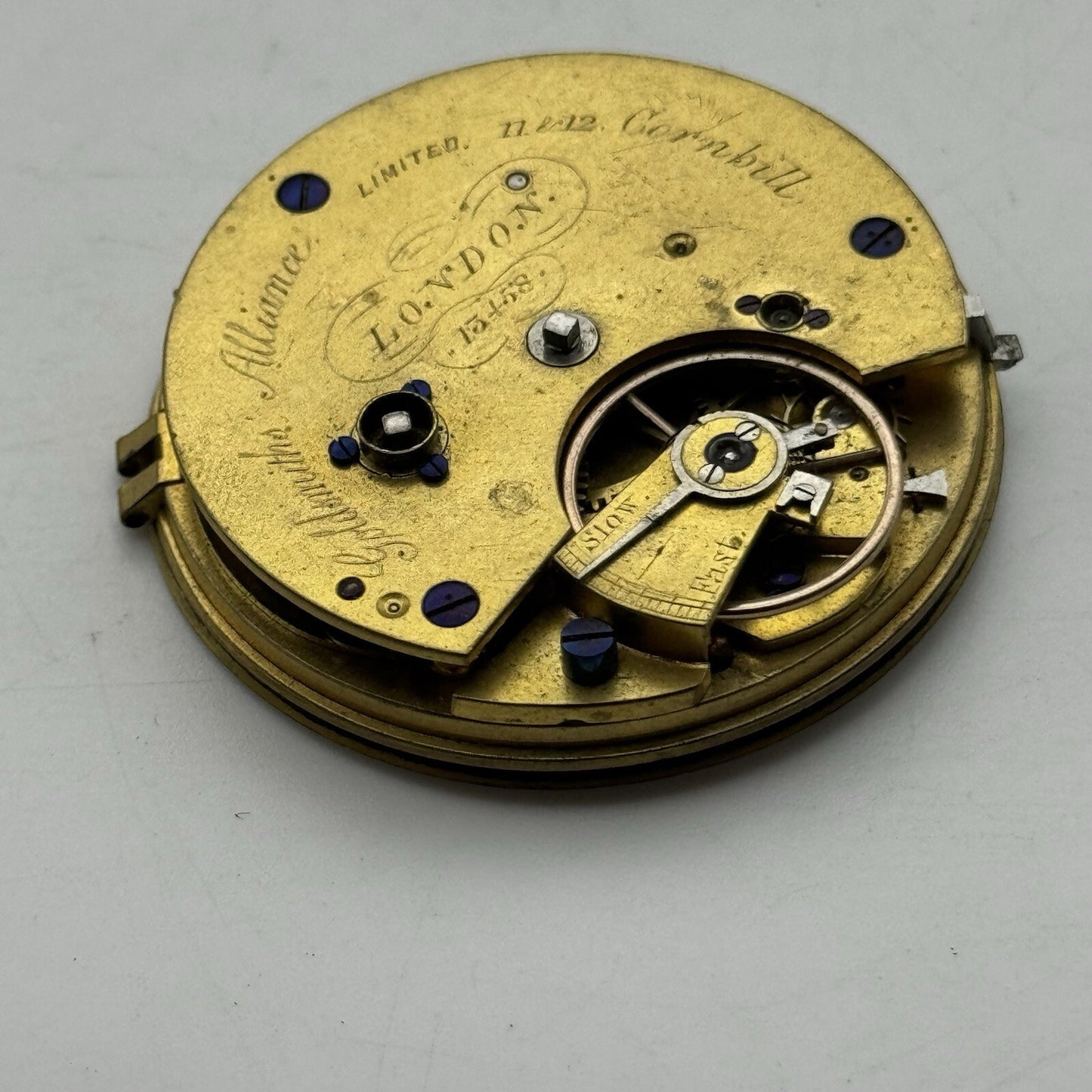 41.3mm Key Wound Goldsmiths Alliance London Pocket Watch Movement FOR PARTS