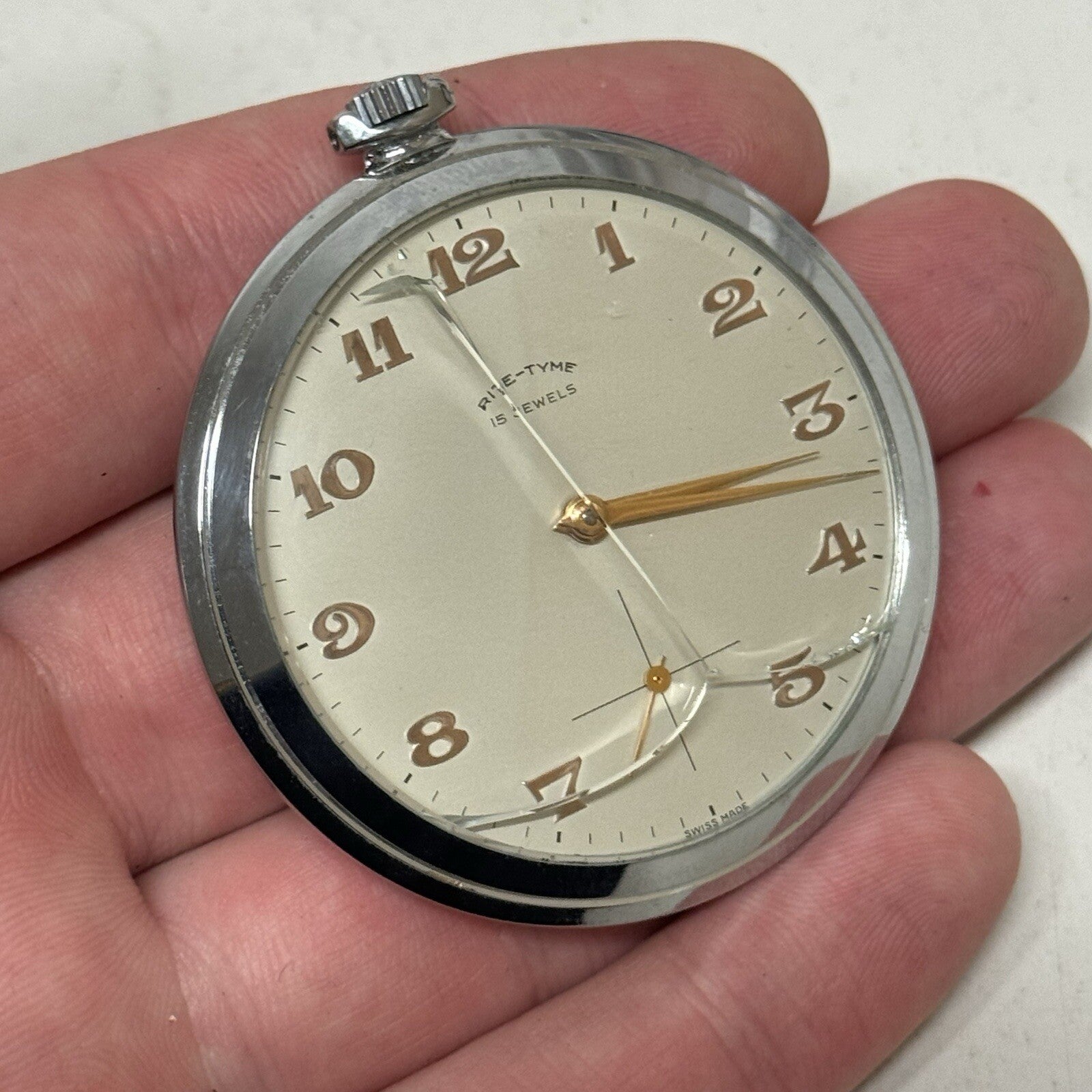 49mm Vintage NEW OLD STOCK Rite - Tyme Open Face Subdial Pocket Watch TO SERVICE