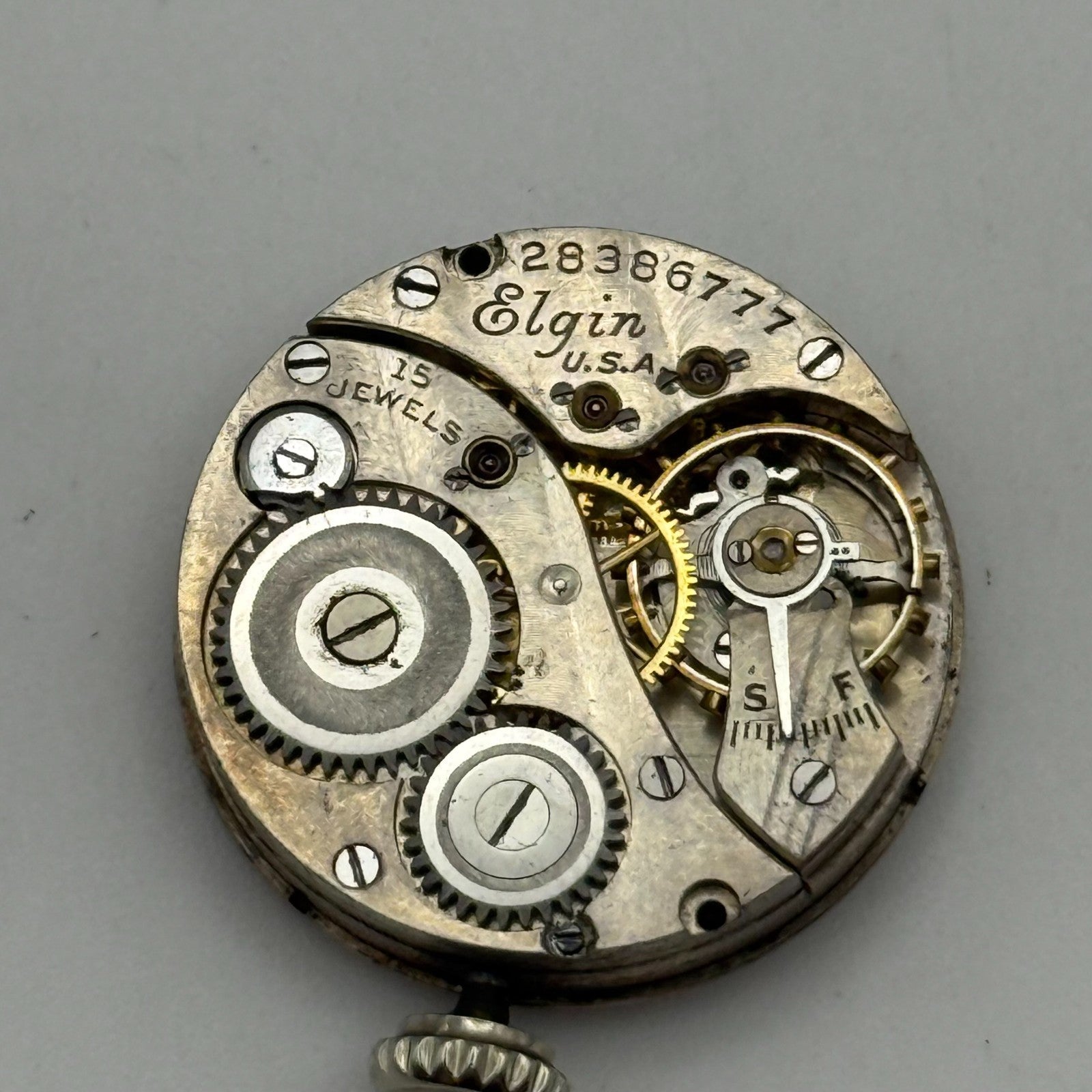 1925 Antique 10/0s Elgin 444 Model 4 American Watch Movement PARTS REPAIR