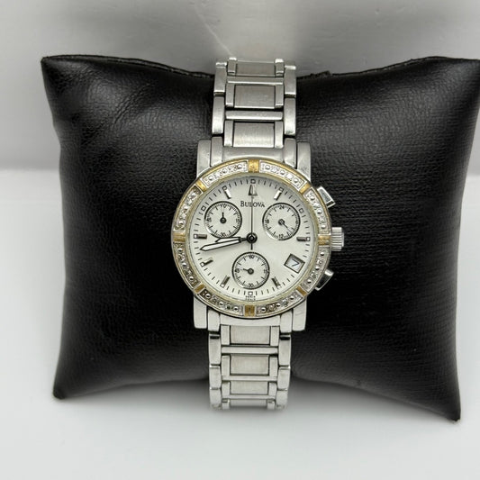 Bulova Swiss Chronograph Watch Quartz Date Dial 29mm C837317 Bracelet Ladies