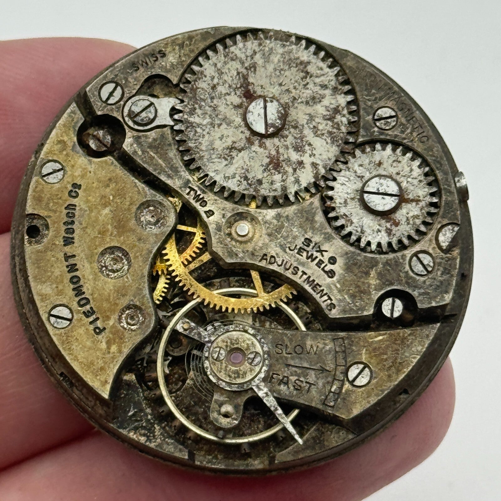 43.1mm Open Face Piedmont Watch Co 6 Jewels Swiss Pocket Watch Movement PARTS