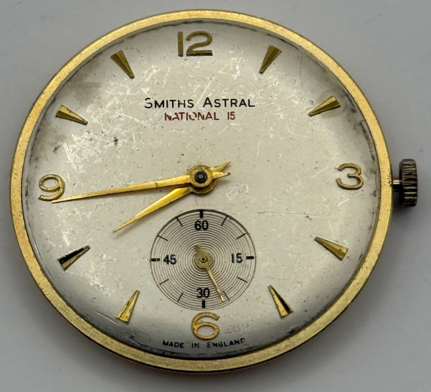Smiths Astral National 15 60461E Watch Movement Manual Wind Vintage Parts 31.9mm