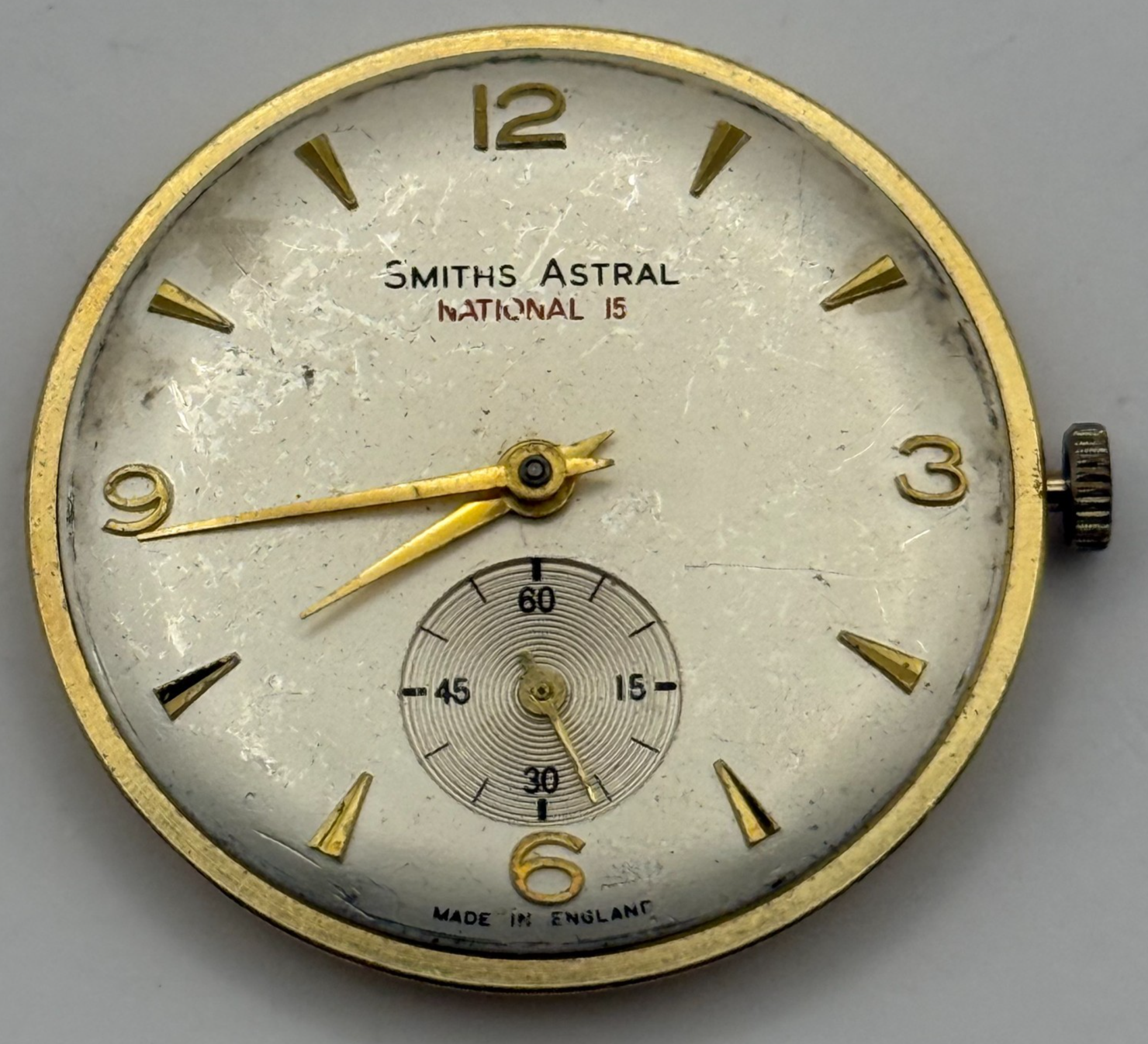 Smiths Astral National 15 60461E Watch Movement Manual Wind Vintage Parts 31.9mm