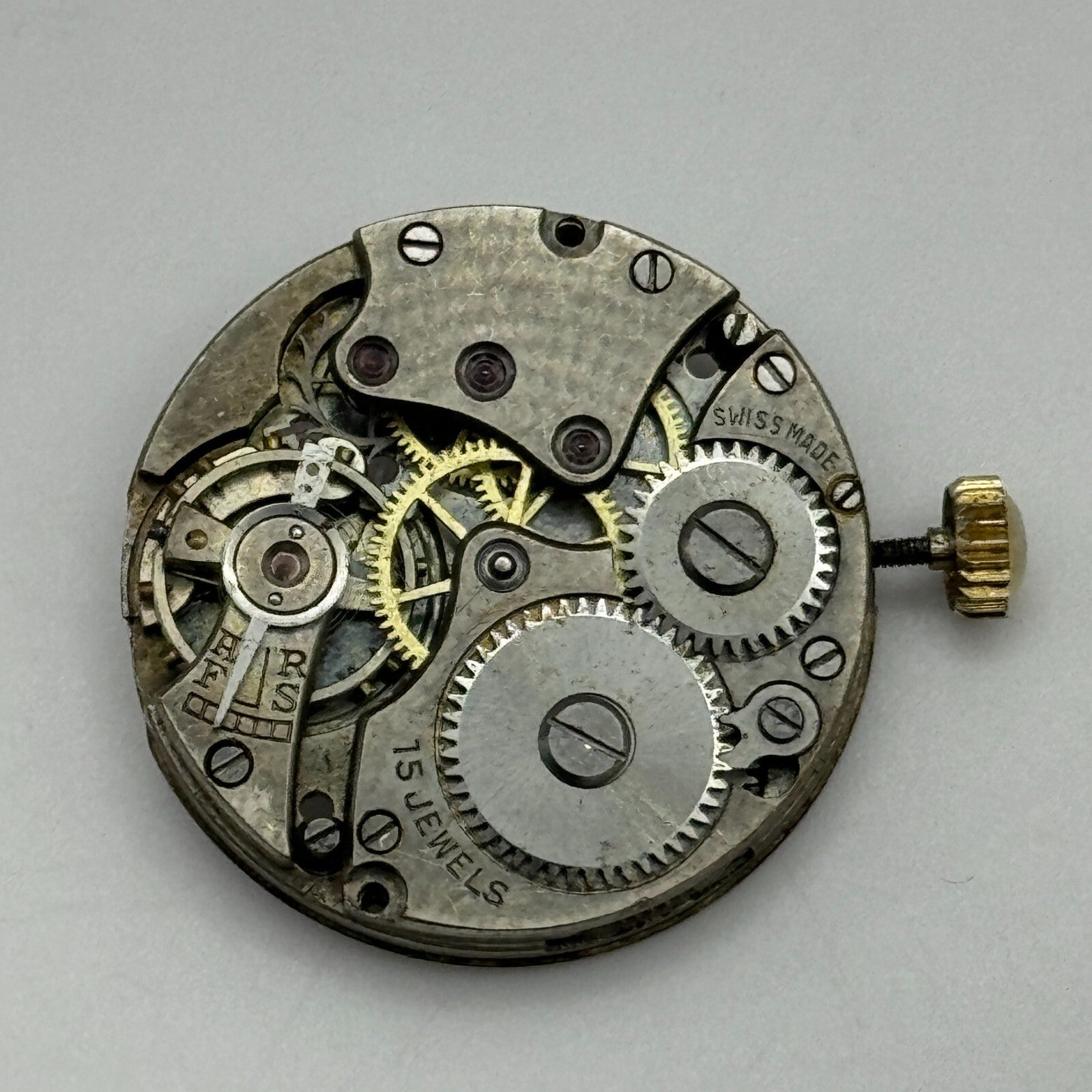 23.6mm Unidentified 15 Jewels Manual Wind Watch Movement Swiss Vintage PARTS