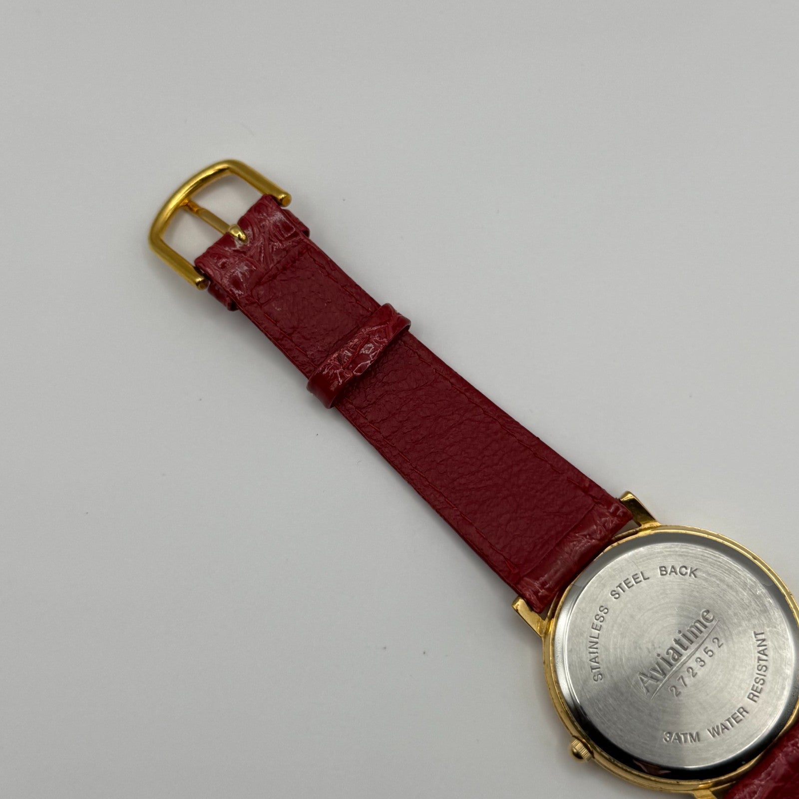 Aviatime Ladies Quartz Watch White Date Dial Red Leather Strap Working 33mm