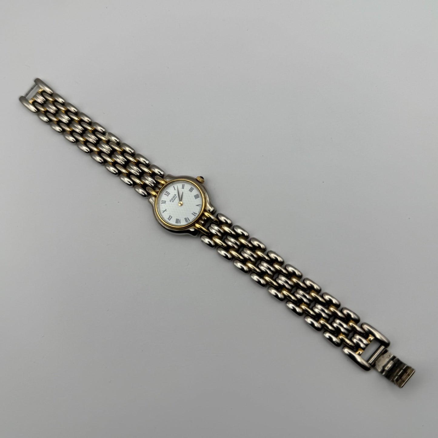 Pulsar Ladies Quartz Watch White Dial Two Tone Bracelet Japan Working 26mm